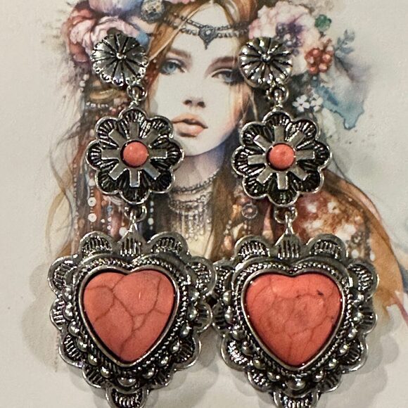 Playful Pink Heart Western Charm Earrings - Picture 3 of 10